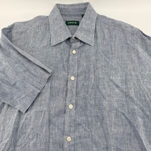 ORVIS Mens Size L Blue Linen‎ Short Sleeve Button Down Shirt